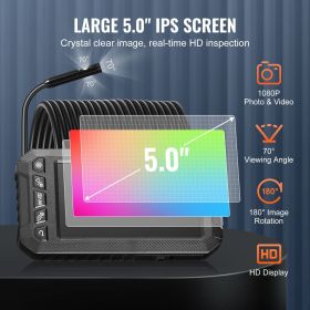 Endoscope Camera with Light, Triple Lens Borescope with 49.2FT Semi-Rigid Cable, 5" Screen 1080P Inspection Camera, 8 + 2 LED Lights