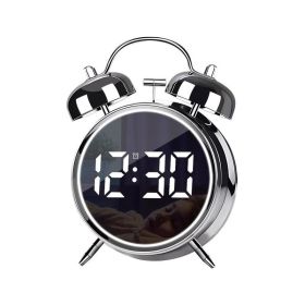 LED Screen Alarm Clock Loud Metal Clock With Night Light Plug-In Children Clock (Type: Clock, Color: Silver)