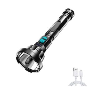 Big Strong Light LED Flashlight USB Rechargeable Tactical Hunting Flashlight Built-in Battery Flash Light (Emitting Color: black)