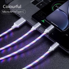 3 in 1 LED Fast Charging Cable Adapter For iPhone Micro USB Type C Charger Cord (Color: Iridescent)