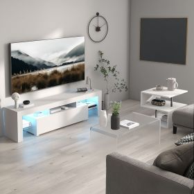LED TV Stand for Televisions up to 55 Inchs,Modern Entertainment Center with down filp door, Glass shelf and high glossy UV front face (Color: as Pic)